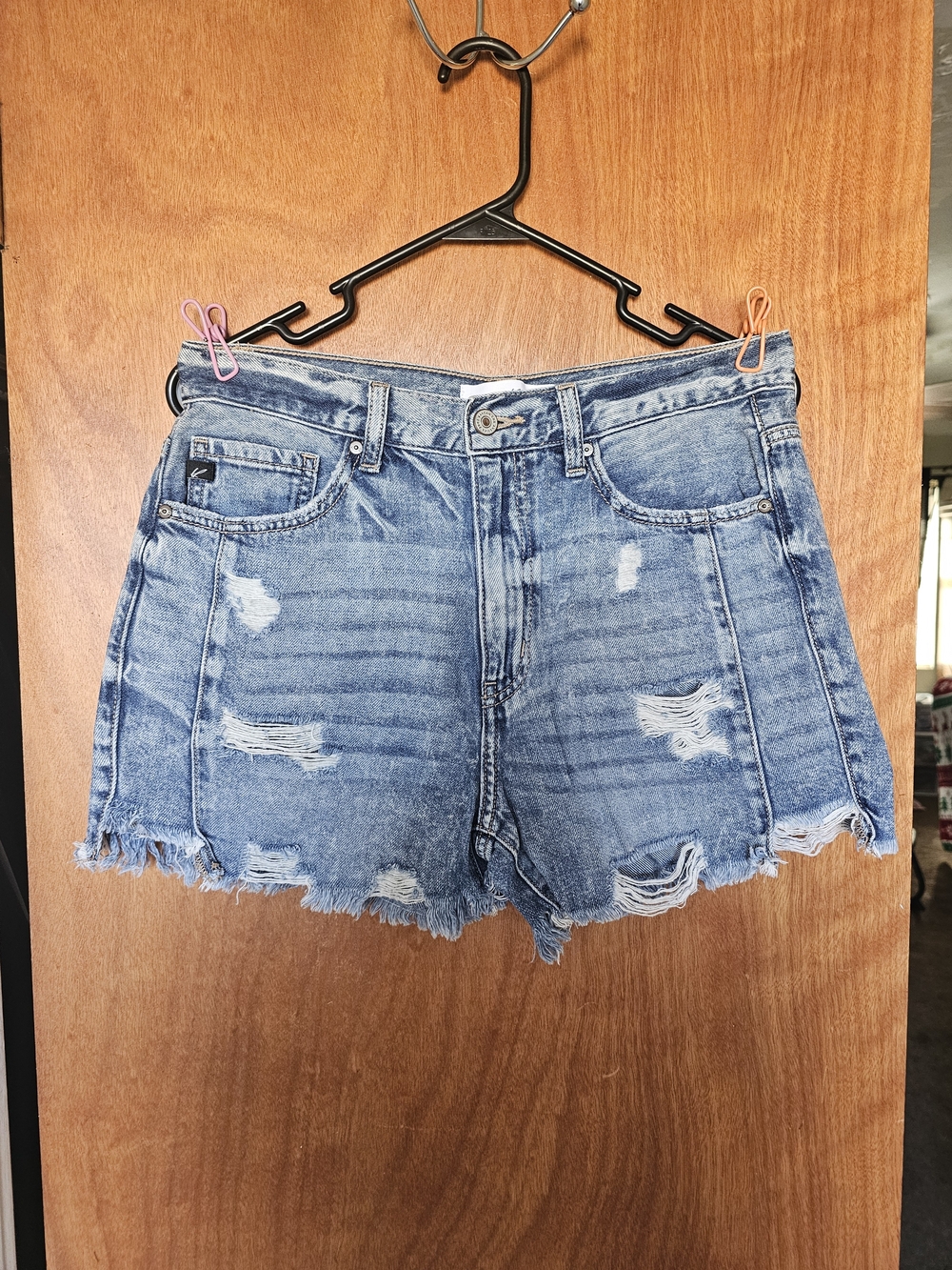 KanCan Light Blue Distressed High-Rise Denim Shorts